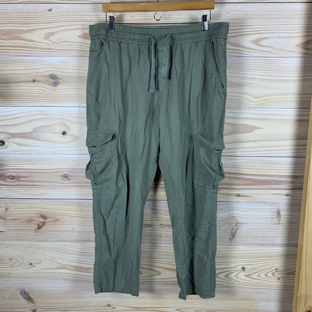 Porter & Ash Cargo Pants Men XL Green Slim Fit Linen Cotton Blend Utility Jogger